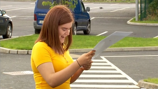 A student receives her results at Deele College Raphoe in Co Donegal