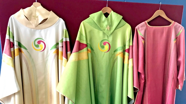 The papal vestment has a triple Celtic spiral that is associated with Irish ancient manuscripts