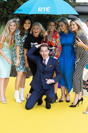 Ryan Tubridy is pictured with Jenny Dixon, Doireann Garrihy, Dr Eav Orsmond, Amy Huberman, Anna Geary and Laura Whitmore