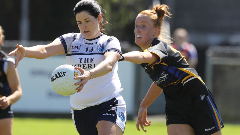 Cavan's Aisling Maguire is tackled by Aishling Moloney during the Division 2 final in May