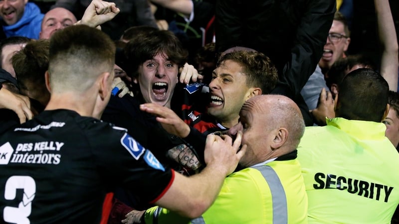 Bohs fans celebrate Eoghan Stokes' derby winner