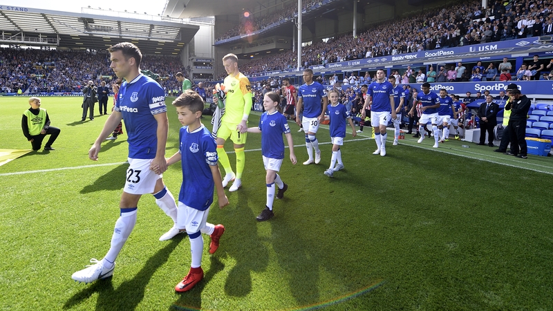 Seamus Coleman leads the Everton team out for the 2-1 victory over Southampton at Goodison Park