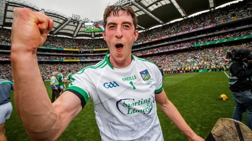 Limerick goalkeeper Nickie Quaid celebrates at the full-time whistle