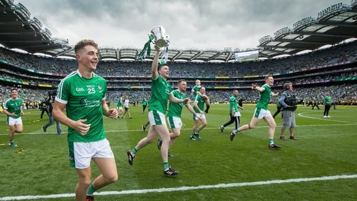 Declan Hannon with the Liam MacCarthy Cup on the Croke Park turf