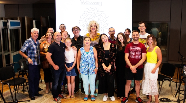 This week's Pantisocracy line-up: David Honeyford, Rita Duffy, Steafán Hanvey, host Panti Bliss, Morgan MacIntyre and Gemma Doherty (Saint Sister) - credit: John Howard/Athena Media