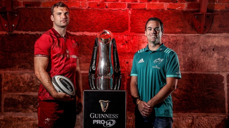 Munster's Tadhg Beirne (L) with head coach Johann van Graan