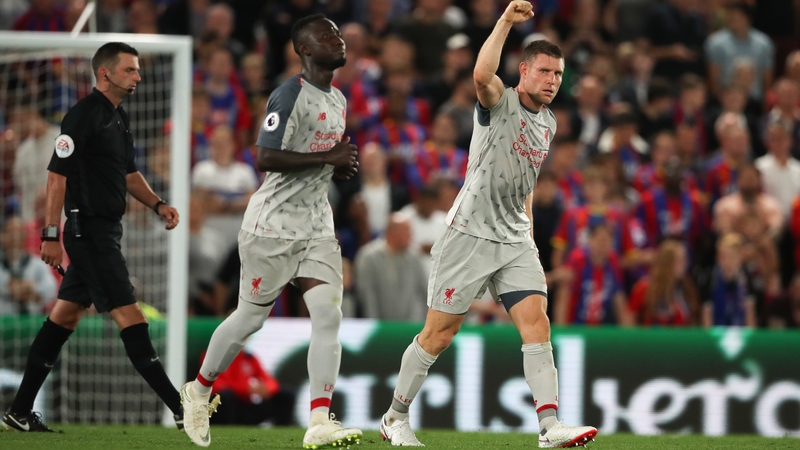 James Milner celebrates his goal against Crystal Palace