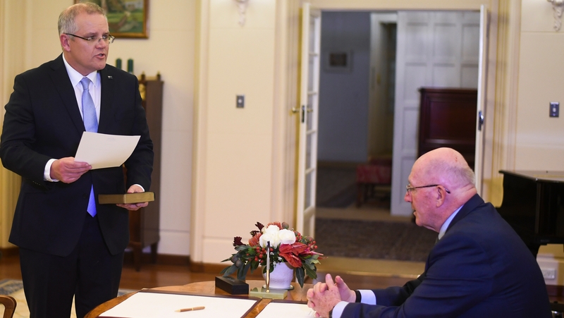 Scott Morrison takes the oath of office as he becomes Australia's 6th PM in less than 10 years