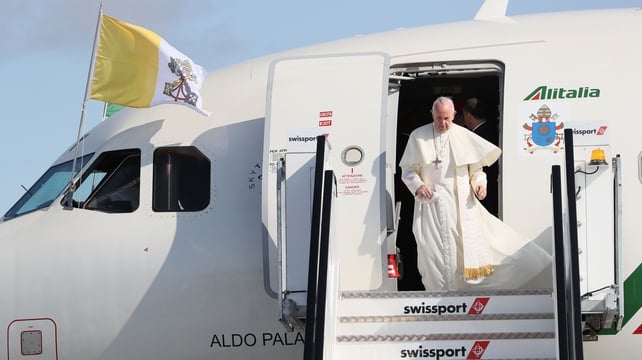 Pope Francis disembarks at Dublin Airport