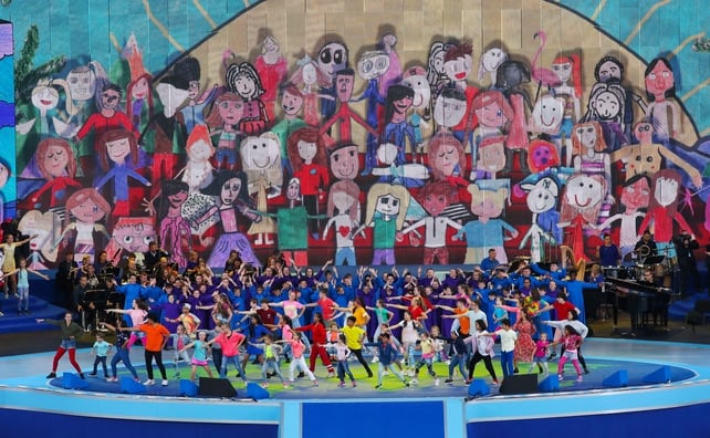 Dance performers on stage of Croke Park in preparation for Pope Francis' arrival