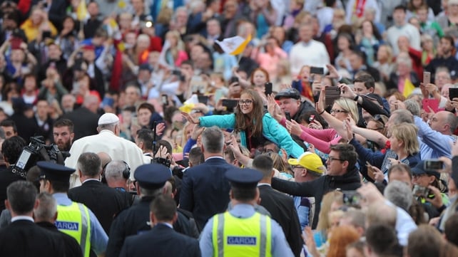 Pope Francis greets faithful during the World Meeting of Families in Croke Park