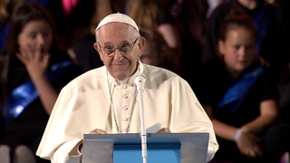 Pope Francis addresses the crowds at Croke Park