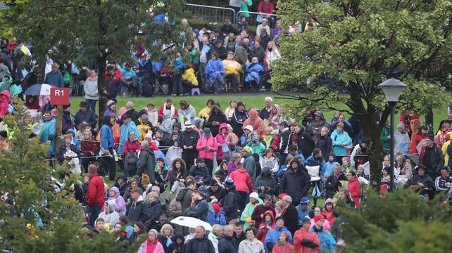 Pilgrims waiting for the arrival of the Pope at Knock Holy Shrine in Co Mayo