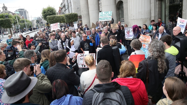 Before taking part in a protest to coincide with the Papal Mass, clerical sex abuse protesters assembled at the GPO on O'Connell Street