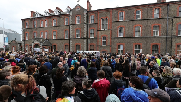 The Stand4Truth rally gathers outside the former Magdalene laundry on Sean McDermott St in Dublin