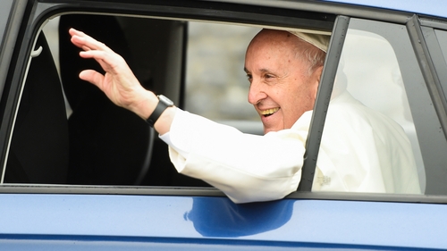 Pope Francis leaves Dublin Castle in his Skoda Rapid.