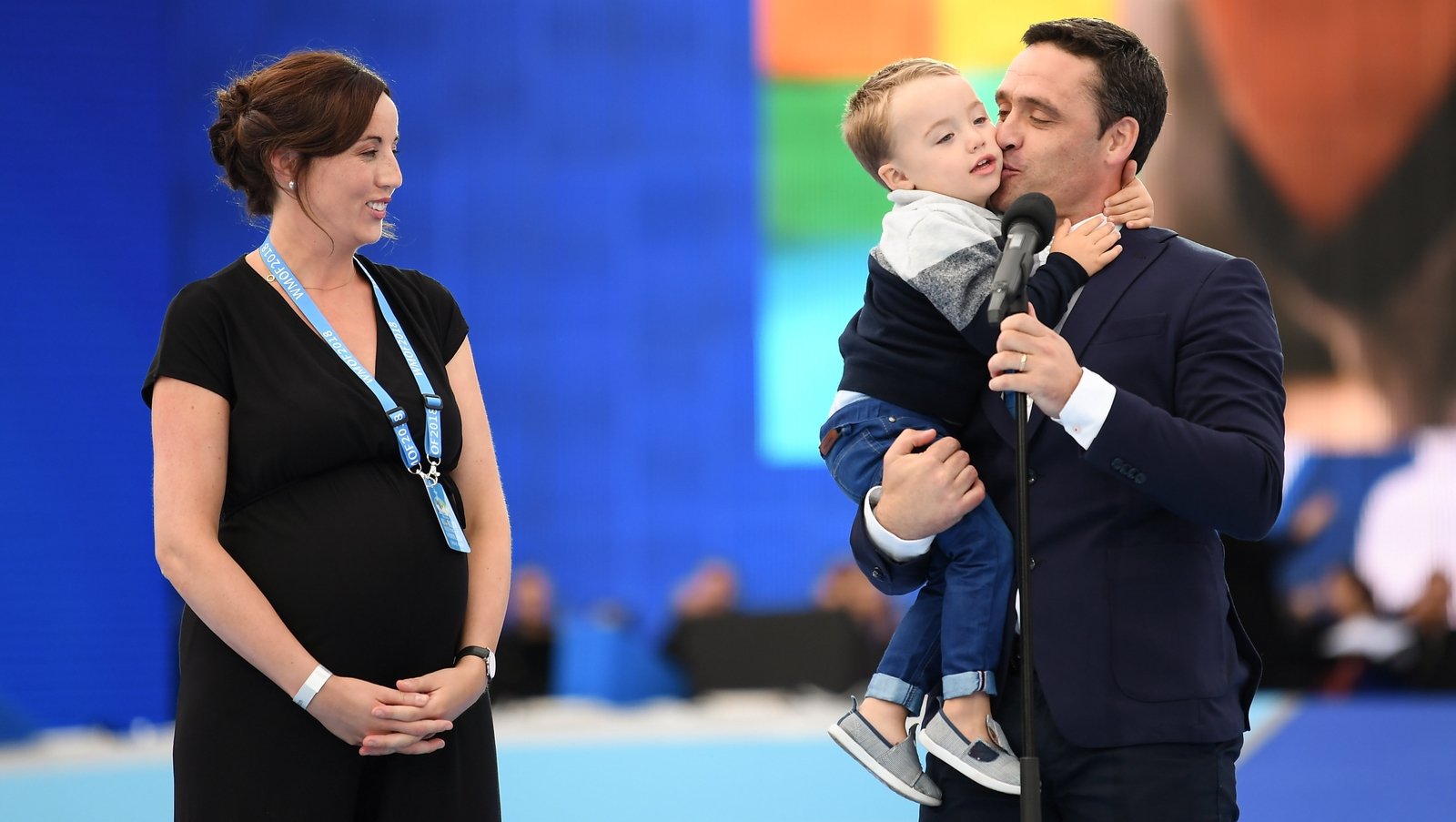 Former Galway dual GAA player Alan Kerins is joined on stage by his wife Ciara and son Ruan