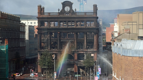 An area around the Bank Buildings in the city centre remains cordoned off
