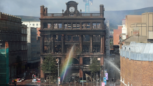 An area around the Bank Buildings in the city centre remains cordoned off