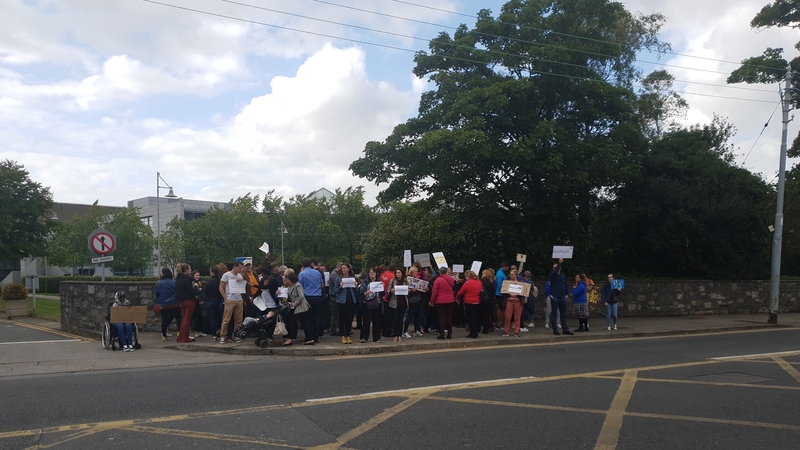 Protesters outside the entrance to RTÉ