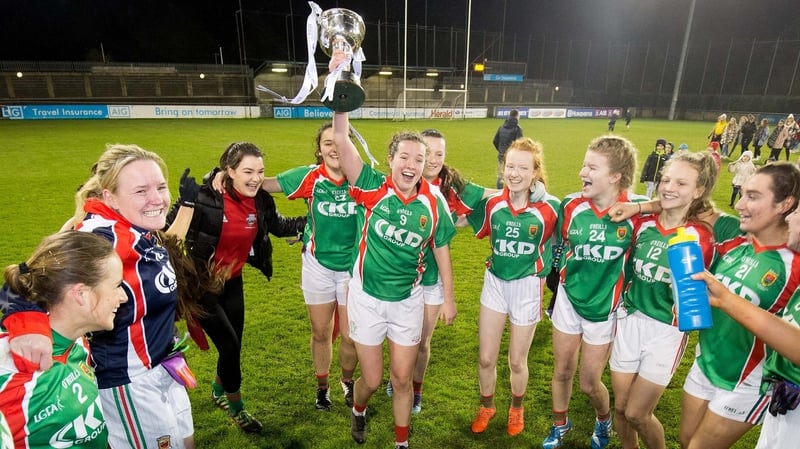 Carnacon's Erina Flannery celebrates with the All-Ireland Ladies Senior Club Football Championship last December