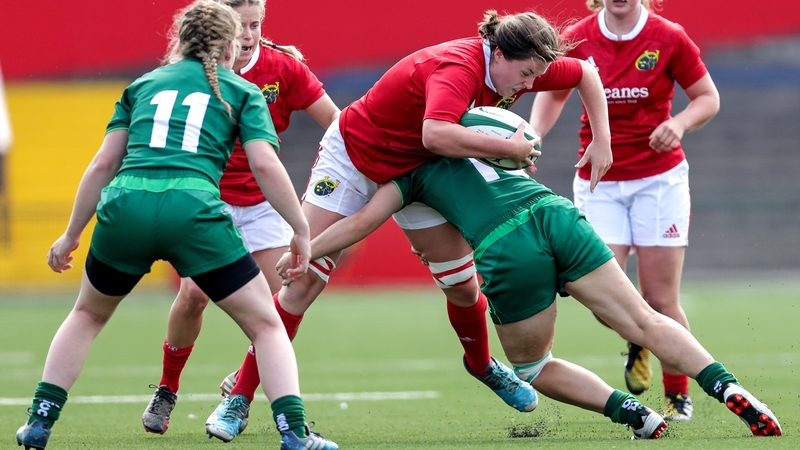 Catherine Martin of Connacht tackles Munster's Roisin Ormond and