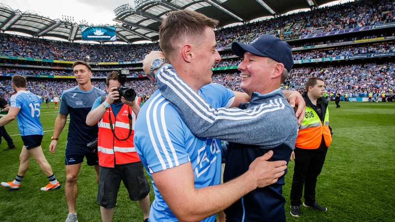 Jim Gavin celebrates with Brian Howard after the final whistle