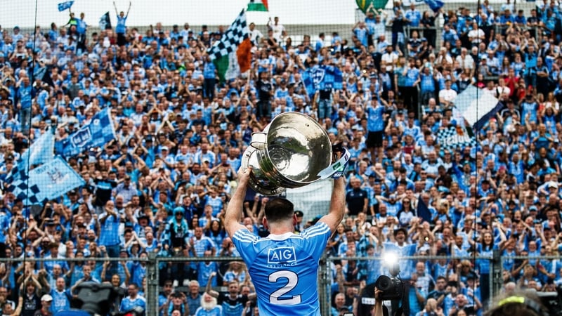 Philly McMahon salutes the Hill with the Sam Maguire trophy