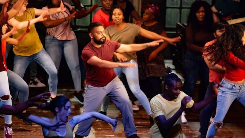 Vicky Khokhar dances on the Abbey stage at the Jimmy's Hall Today event