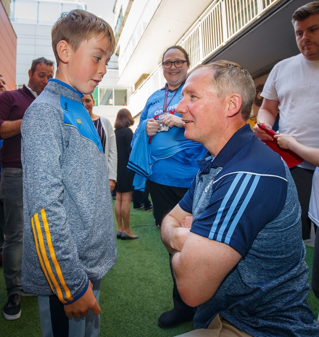 Dublin manager Jim Gavin speaks to Adam Remington, 9 from Roscommon