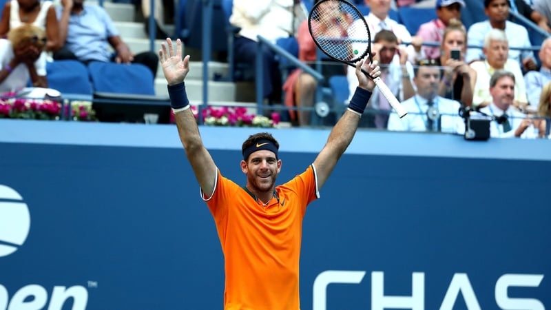 Juan Martin del Potro celebrates his quarter-final victory over John Isner in the US Open quarter-finals