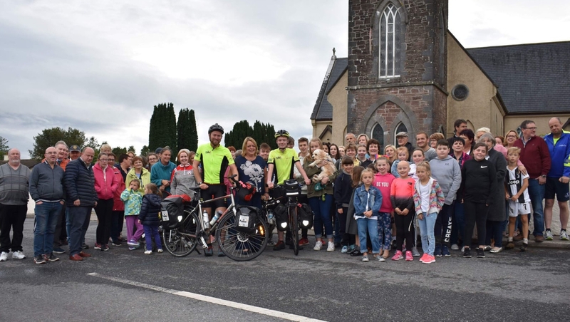 People in Kilmeaden welcome home the cyclists (Pic: Arthur and Jordan Curry)