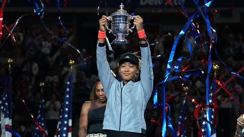 Naomi Osaka celebrates her victory