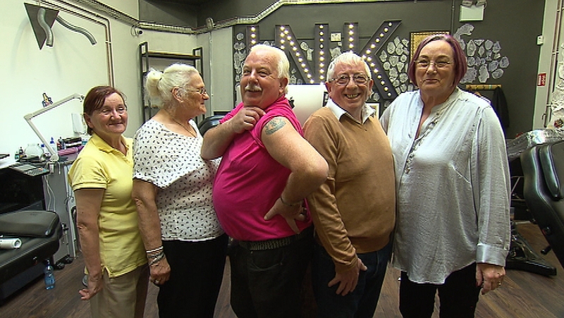 Dolores Waller, Lily Barnacle, Michael McCarthy, Tom McCardle and Rita Ashe at The Ink Factory in Temple Bar, Dublin