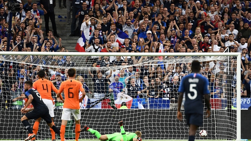 Olivier Giroud turns away after scoring the winner in Paris