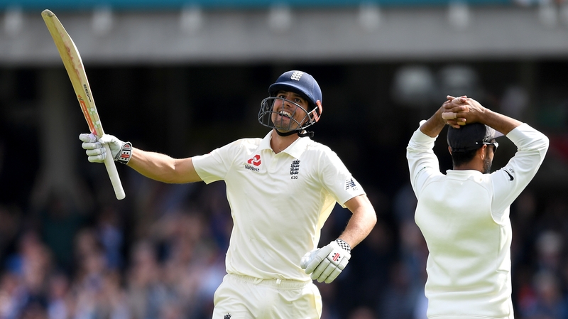 Alastair Cook celebrates his 33rd Test century in his final innings