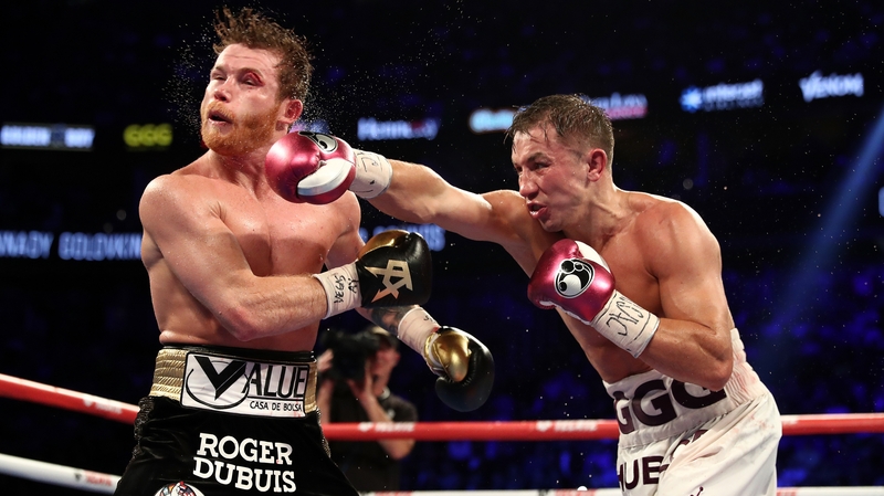 Golovkin lands a right on Alvarez