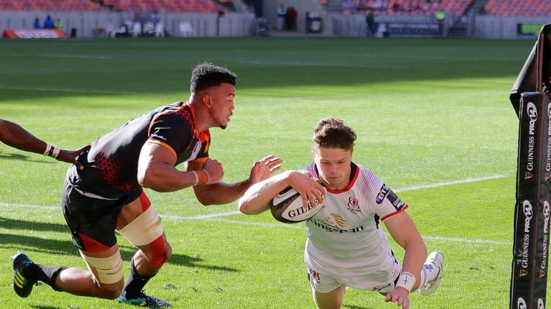 Angus Kernohan scores a try for Ulster