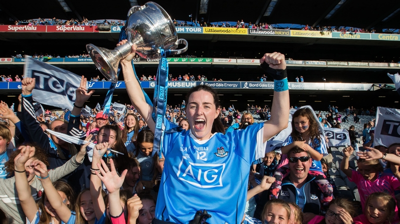 Dublin's Lyndsey Davey celebrates with the Brendan Martin Cup