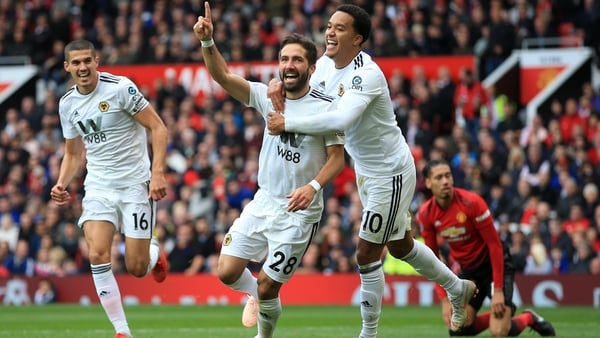 Wolves' Joao Moutinho celebrates his goal against Manchester United