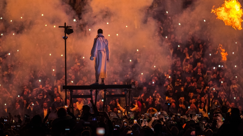 Anthony Joshua makes a dramatic entrance at Wembley Stadium