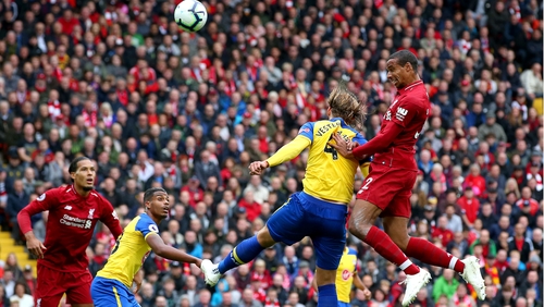 Joel Matip scores Liverpool's second goal against Southampton