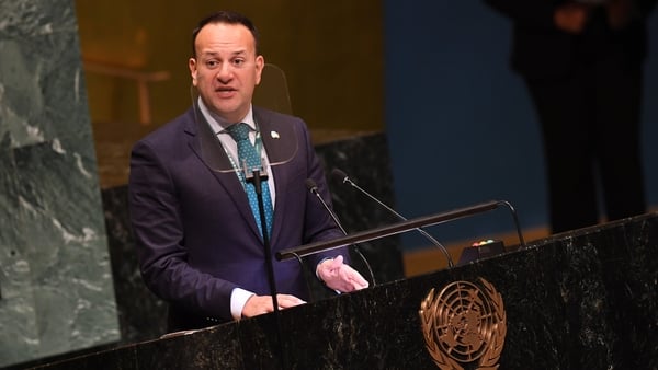 Leo Varadkar delivering his address at the United Nations