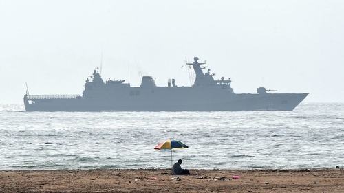 Moroccan naval vessel patrolling off the north African country's coastline