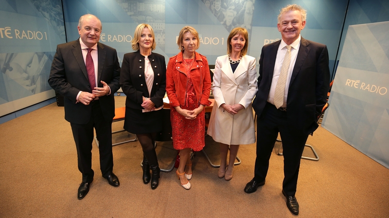 Gavin Duffy, Liadh Ní Riada, presenter Áine Lawlor, Joan Freeman and Peter Casey before the radio debate