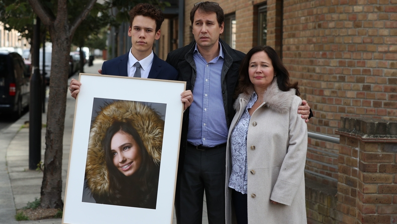 Nadim and Tanya Ednan-Laperouse, with their son Alex, outside West London Coroners Court