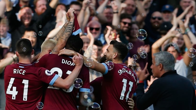 West Ham United's Austrian midfielder Marko Arnautovic celebrates after scoring their third goal