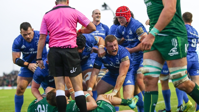 Sean Cronin celebrates his try at The Sportsground
