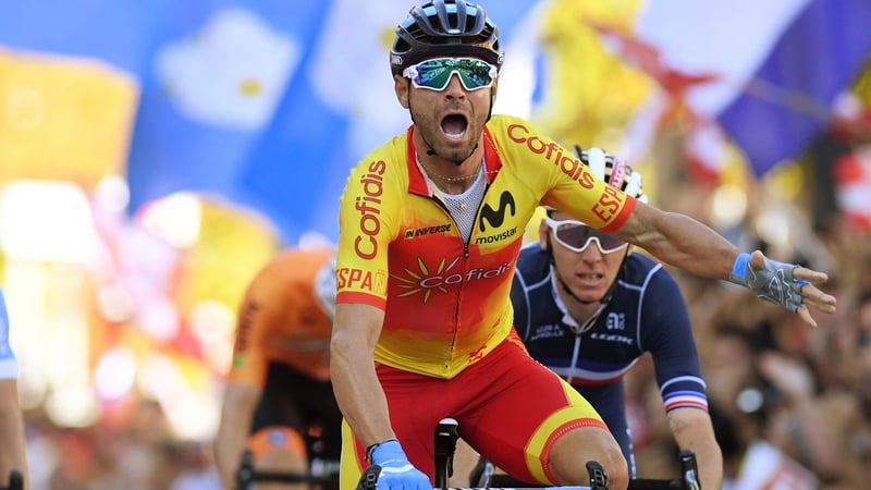Alejandro Valverde of Spain crosses the finish line