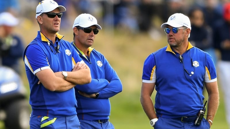 Padraig Harrington, pictured with Robert Karlsson and Lee Westwood